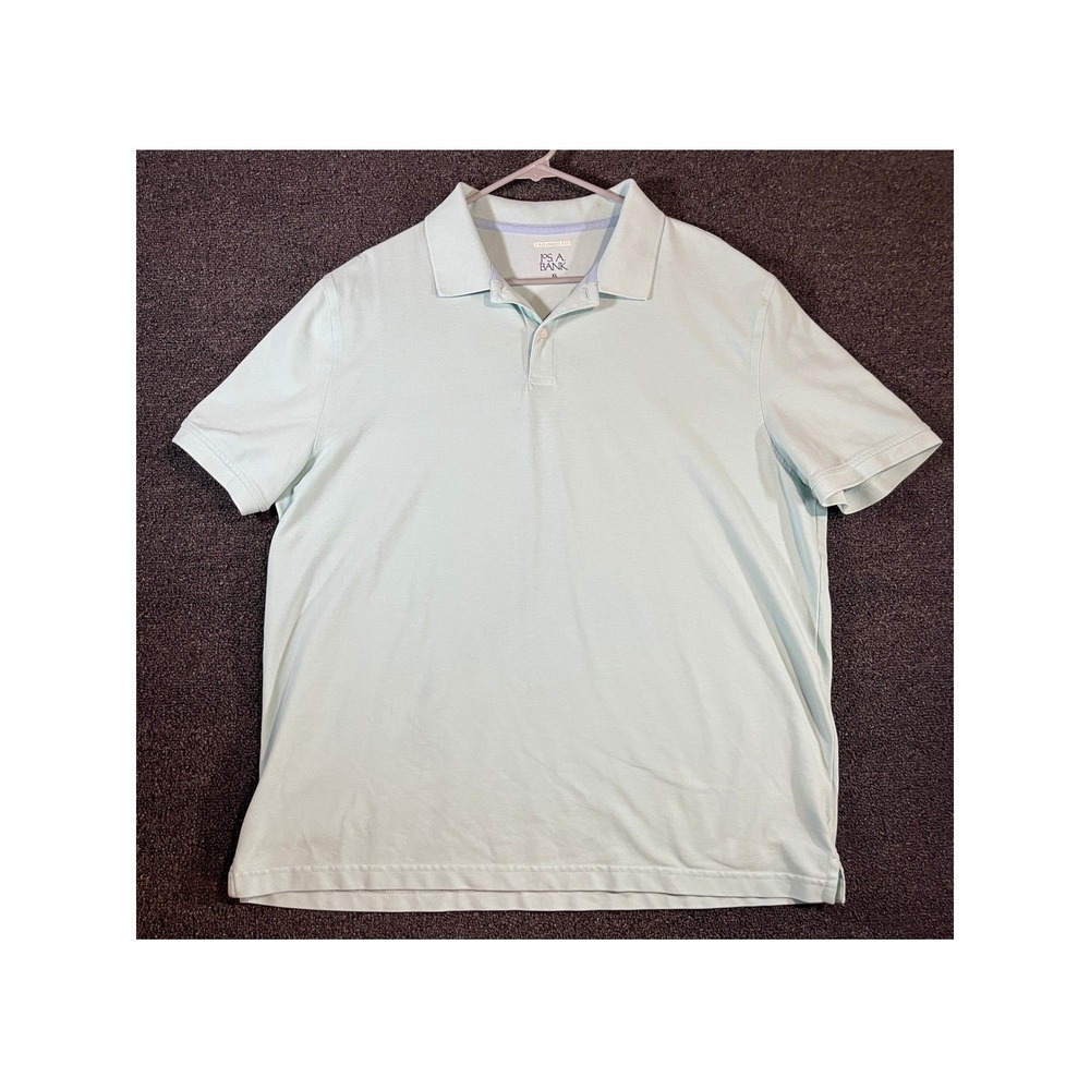 Jos. A. Bank Tailored Fit Mens 2XL‎ White Blue Striped Stretch Golf Polo Shirt